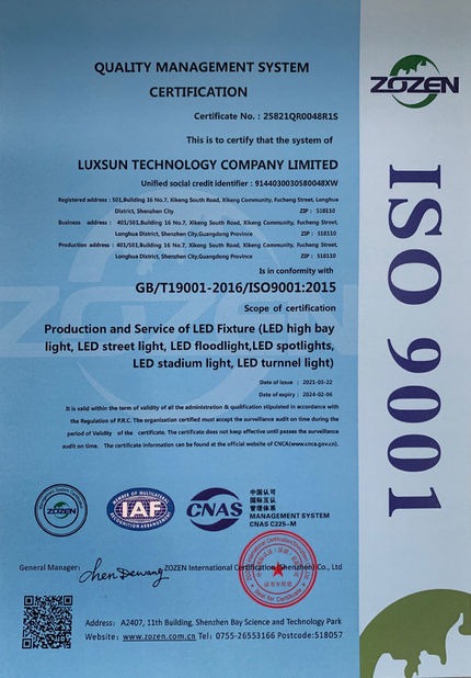 Porcellana Luxsun lighting Co.,Ltd Certificazioni