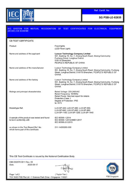 Porcellana Luxsun lighting Co.,Ltd Certificazioni