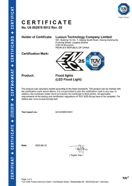 Porcellana Luxsun lighting Co.,Ltd Certificazioni
