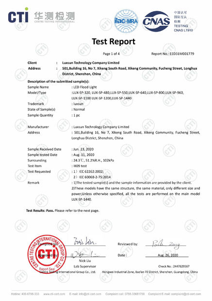 Porcellana Luxsun lighting Co.,Ltd Certificazioni
