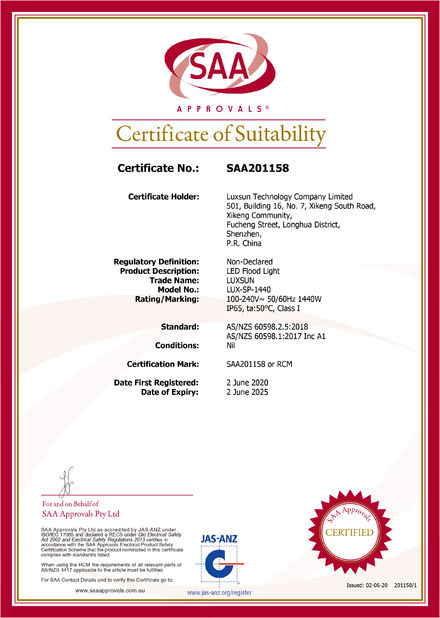 Porcellana Luxsun lighting Co.,Ltd Certificazioni
