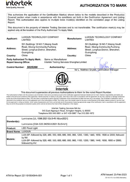 Porcellana Luxsun lighting Co.,Ltd Certificazioni
